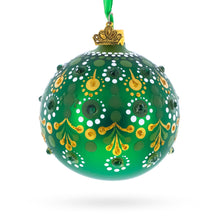 Load image into Gallery viewer, Emerald Green with Golden Accents and Crystals Glass Ball Christmas Ornament 3.25 Inches