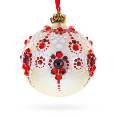 Red and Crystal Droplets Festive Glass Ball Christmas Ornament 3.25 Inches