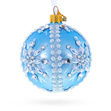 Load image into Gallery viewer, Blue and Pearl Jewel-Embellished Glass Ball Ornament 3.25 Inches