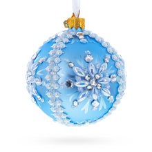 Load image into Gallery viewer, Blue and Pearl Jewel-Embellished Glass Ball Ornament 3.25 Inches