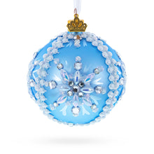 Load image into Gallery viewer, Blue and Pearl Jewel-Embellished Glass Ball Ornament 3.25 Inches