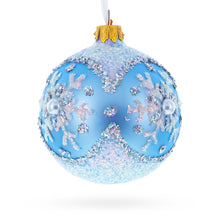 Load image into Gallery viewer, Sparkling Blue Snowflake and Pearl Glass Ball Ornament 3.25 Inches