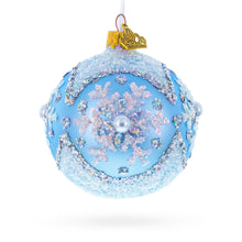 Load image into Gallery viewer, Sparkling Blue Snowflake and Pearl Glass Ball Ornament 3.25 Inches