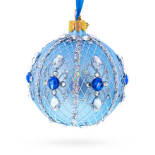 Load image into Gallery viewer, Luxurious Blue and Silver Jeweled Glass Ball Ornament 3.25 Inches
