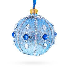 Load image into Gallery viewer, Luxurious Blue and Silver Jeweled Glass Ball Ornament 3.25 Inches
