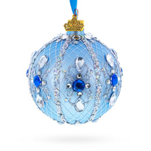 Load image into Gallery viewer, Luxurious Blue and Silver Jeweled Glass Ball Ornament 3.25 Inches
