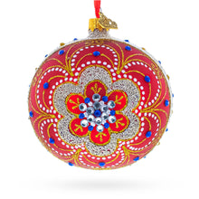 Load image into Gallery viewer, Baroque Filigree with Gemstones on Red Glass Ball Christmas Ornament 4 Inches