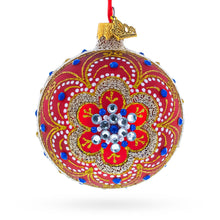 Load image into Gallery viewer, Baroque Filigree with Gemstones on Red Glass Ball Christmas Ornament 3.25 Inches
