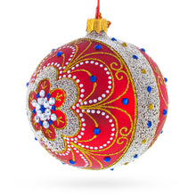 Load image into Gallery viewer, Baroque Filigree with Gemstones on Red Glass Ball Christmas Ornament 4 Inches