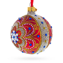 Load image into Gallery viewer, Baroque Filigree with Gemstones on Red Glass Ball Christmas Ornament 3.25 Inches