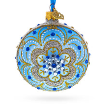 Load image into Gallery viewer, Baroque Filigree with Gemstones on Blue Glass Ball Christmas Ornament 3.25 Inches