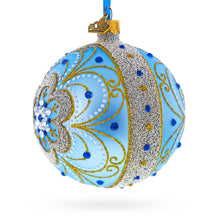 Load image into Gallery viewer, Baroque Filigree with Gemstones on Blue Glass Ball Christmas Ornament 4 Inches