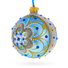 Load image into Gallery viewer, Baroque Filigree with Gemstones on Blue Glass Ball Christmas Ornament 3.25 Inches