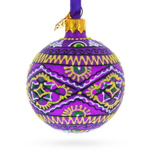 Load image into Gallery viewer, Purple Geometric Ukrainian Glass Ball Christmas Ornament 2.4 Inches