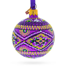 Load image into Gallery viewer, Purple Geometric Ukrainian Glass Ball Christmas Ornament 2.4 Inches