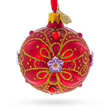 Load image into Gallery viewer, Red and Gold Glitter Scrollwork &amp; Gem Accents Glass Ball Christmas Ornament 2.4 Inches