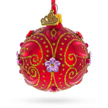 Load image into Gallery viewer, Red and Gold Glitter Scrollwork &amp; Gem Accents Glass Ball Christmas Ornament 2.4 Inches
