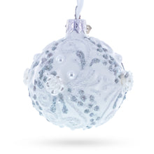 Load image into Gallery viewer, Silver Glitter Scrolls, Pearls &amp; Rose Accents Winter Elegance Glass ball Ornament 2.4 Inches
