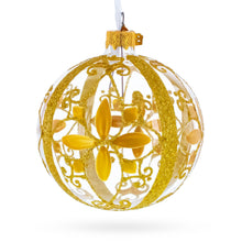 Load image into Gallery viewer, Gold Filigree Floral Design Glass Ball Christmas Ornament 3.25 Inches