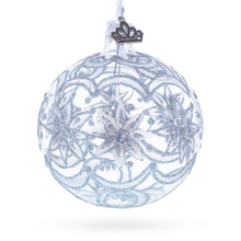 Load image into Gallery viewer, Frosted Silver Poinsettia Sparkle Glass Ball Christmas Ornament 3.25 Inches