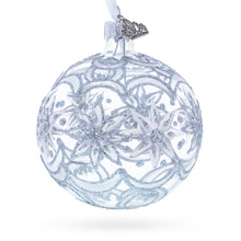 Load image into Gallery viewer, Frosted Silver Poinsettia Sparkle Glass Ball Christmas Ornament 3.25 Inches