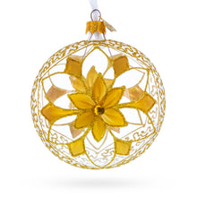 Load image into Gallery viewer, Gold Blossom with Gem Center Glass Ball Christmas Ornament 4 Inches
