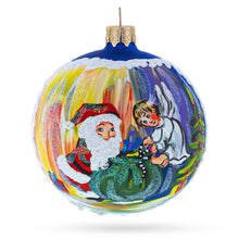 Load image into Gallery viewer, Santa’s Blessing with Angel Glass Ball Ornament 3.25 Inches