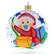 Load image into Gallery viewer, Boy Opening Gift Glass Ball Baby's First Christmas Ornament 4 Inches