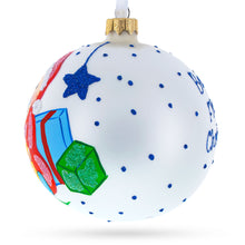 Load image into Gallery viewer, Boy Opening Gift Glass Ball Baby's First Christmas Ornament 4 Inches