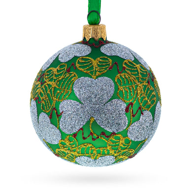 1902 Clover Leaf Royal Green Glass Christmas Ornament 3.25 Inches
