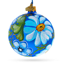 Load image into Gallery viewer, Daisy Flowers on Blue Glass Ball Christmas Ornament 3.25 Inches