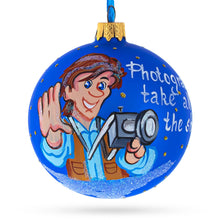 Load image into Gallery viewer, Photographer Holding Camera Glass Christmas Ornament 3.25 Inches
