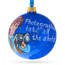 Load image into Gallery viewer, Photographer Holding Camera Glass Christmas Ornament 3.25 Inches