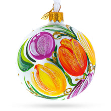 Load image into Gallery viewer, Tulip Bouquet on White Glass Ball Christmas Ornament 3.25 Inches