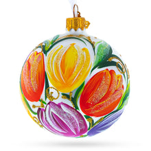 Load image into Gallery viewer, Tulip Bouquet on White Glass Ball Christmas Ornament 3.25 Inches