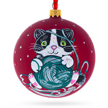 Load image into Gallery viewer, Kitten with Green Yarn Glass Ball Christmas Ornament 4 Inches