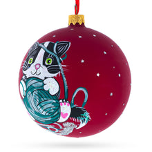 Load image into Gallery viewer, Kitten with Green Yarn Glass Ball Christmas Ornament 4 Inches