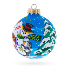 Load image into Gallery viewer, Santa and Two Snowmen Glass Ball Christmas Ornament 3.25 Inches
