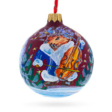 Load image into Gallery viewer, Hedgehog Serenading with Cello Glass Ball Christmas Ornament 3.25 Inches