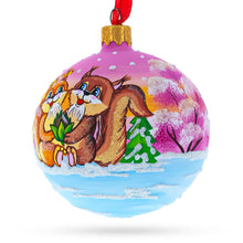 Load image into Gallery viewer, Squirrel Couple Amidst Lotus Flower Glass Ball Christmas Ornament 3.25 Inches