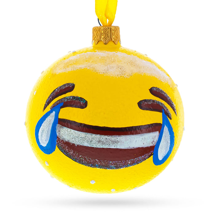 Laughing Facial Expressions Glass Ball Christmas Ornament 3.25 Inches