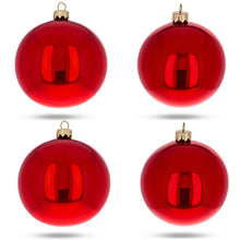 Load image into Gallery viewer, Set of 4 Glossy Red Glass Ball Christmas Ornaments 4 Inches