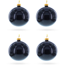 Load image into Gallery viewer, Set of 4 Glossy Black Glass Ball Christmas Ornaments 4 Inches