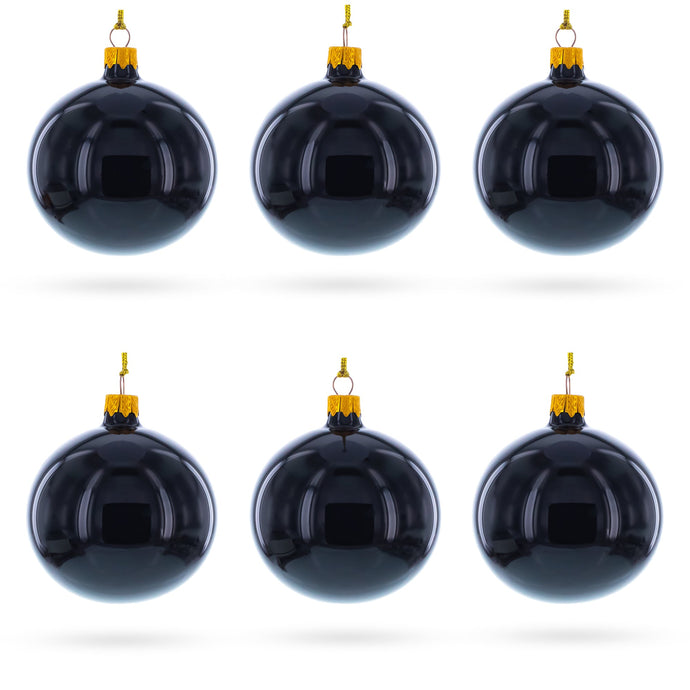 Black Glossy Glass Ball Christmas Ornament 3.25 Inches