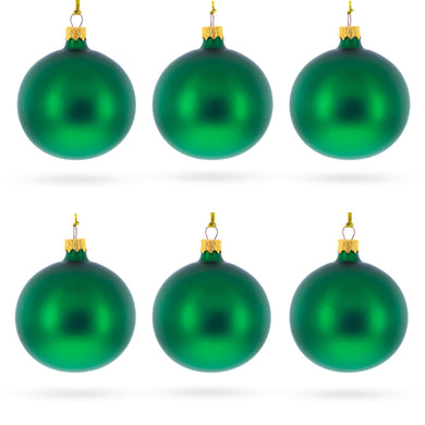 Set of 6 Matte Green Glass Ball Christmas Ornaments 3.25 Inches