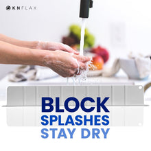Load image into Gallery viewer, KN FLAX Sink Water Splash Guard - Silicone Anti Splatter Water Protector for Kitchen Bathroom &amp; Island Sinks - Strong Attached Sticker Strip Base - Premium Faucet Basin Accessories - Baffle Board