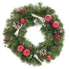 Load image into Gallery viewer, Ukrainian Christmas Wreath w. Frosted Straw Bows, Apples &amp; Pine Cones 16 Inches