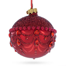 Load image into Gallery viewer, Bejeweled Chandelier Design on Red  Glass Ball Christmas Ornament 3.25 Inches
