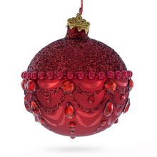 Load image into Gallery viewer, Bejeweled Chandelier Design on Red  Glass Ball Christmas Ornament 3.25 Inches
