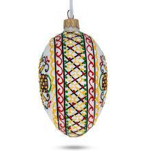 Load image into Gallery viewer, White Geometric Ukrainian Egg Glass Christmas Ornament 4 Inches
